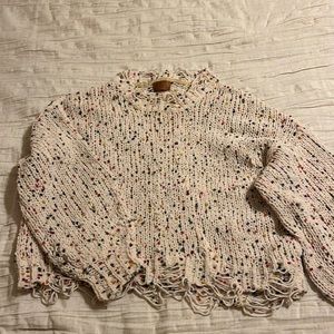 POL Rainbow Confetti Sweater Cropped Distressed Tan Cream Size Women's small